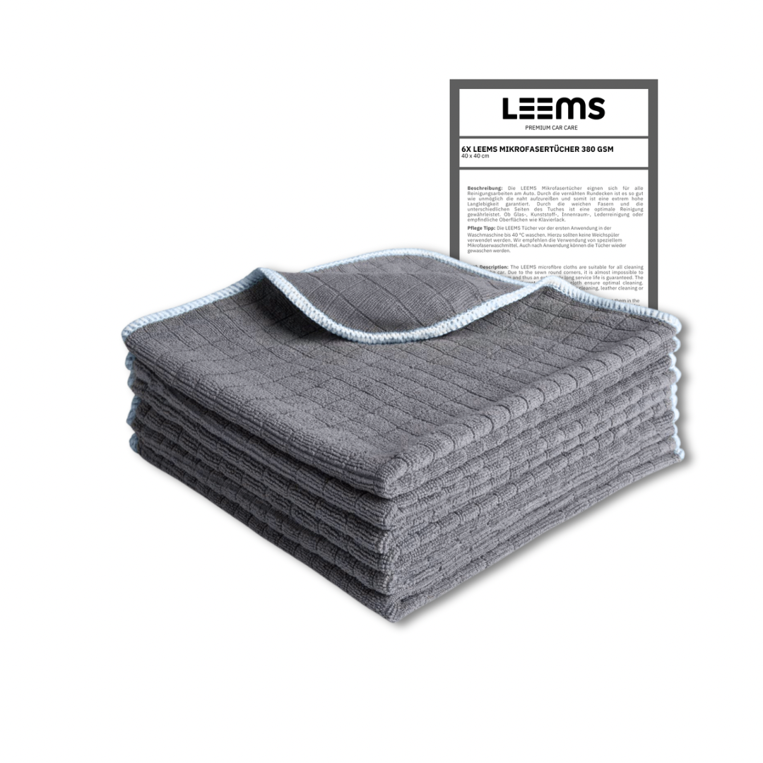 LEEMS Premium 380 GSM MIKROFASERTUCH 40x40 cm (6er Pack)